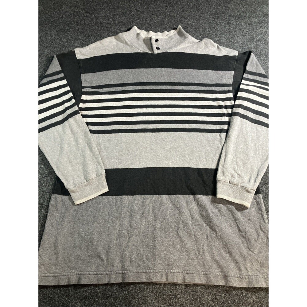 Vintage LL Bean Striped Mock Neck Rugby Pullover Shirt Large Made USA Gorpcore